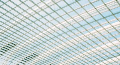 Modern architectural skylight with geometric patterns and futuristic design.