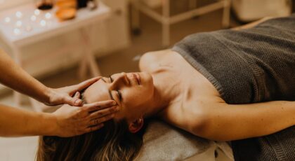 A serene head massage session at a spa, enhancing relaxation and wellness.